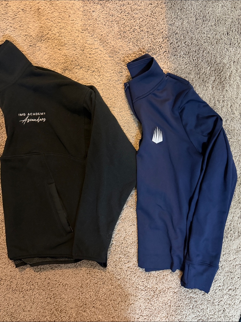 IMG Academy Black Fleece Quarter-Zip and Navy Performance quarter zip